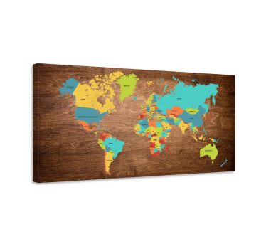 Wereldkaart canvas schilderij Hout textuur - TenStickers