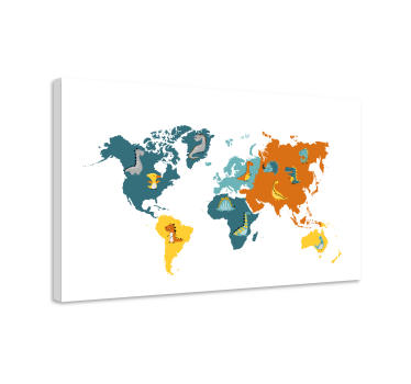 Wereldkaart canvas schilderij interactieve dierenkaart - TenStickers