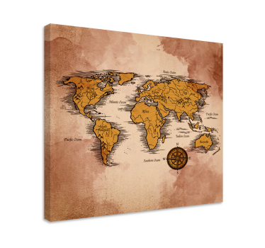 Wereldkaart canvas schilderij Vintage met namen - TenStickers