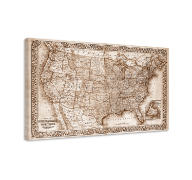 Wereldkaart canvas schilderij Vintage noord-amerika - TenStickers