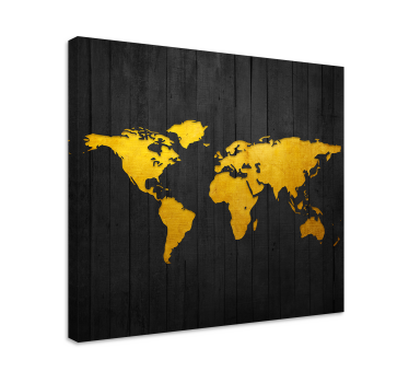 Wereldkaart canvas schilderij Donker goud - TenStickers