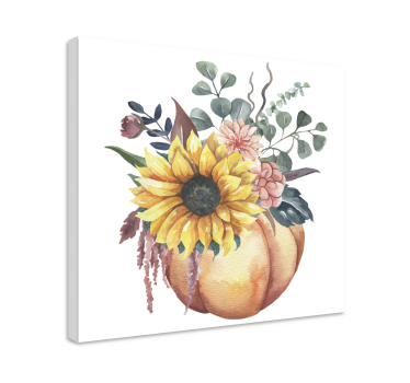 Canvas schilderij stilleven en fruit Dode zonnebloem en pompoen - TenStickers