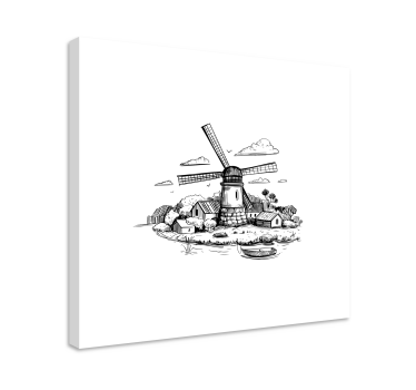Canvas schilderij kinderen Zwart-wit dorpstekening - TenStickers