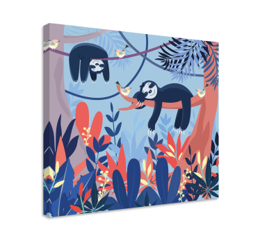 Canvas schilderij dieren luiaards op tak - TenStickers
