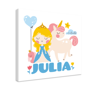 Canvas schilderij kinderen prinses met eenhoorn - TenStickers