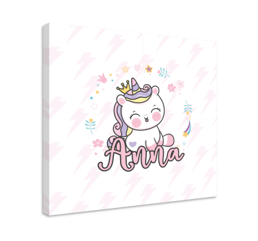 Gepersonaliseerde canvas schilderij Mooie baby eenhoorn - TenStickers
