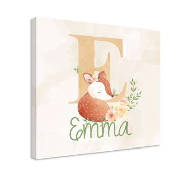 Babyvos met initiaal en naam Canvas schilderij baby's - TenStickers