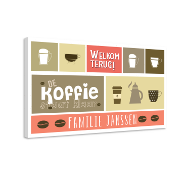 Welkom terug canvas familienaam en koffie - TenStickers