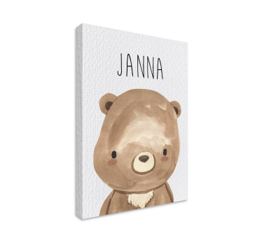 Babybeer met naam Canvas schilderij kinderkamer - TenStickers