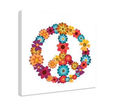Hippie-symbool Canvas schilderijen bloemen - TenStickers