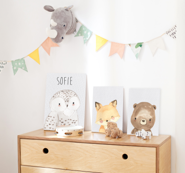 Lachende babyvos met naam Canvas schilderij kinderkamer - TenStickers