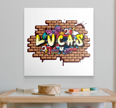 Canvas schilderij graffiti naam bakstenen muur - TenStickers