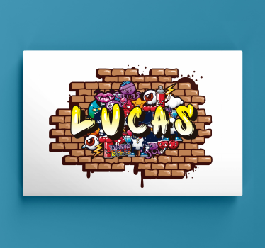 Canvas schilderij graffiti naam bakstenen muur - TenStickers