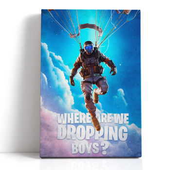Parachute springende videogame personage canvas - TenStickers