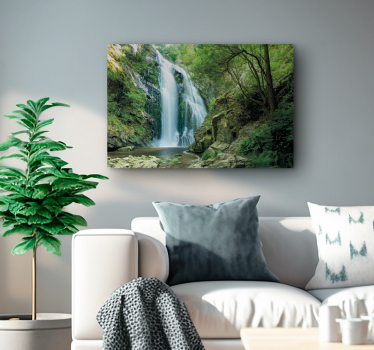Canvas schilderij bomen en waterval in het bos - TenStickers