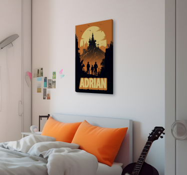 Aanpasbare oranje canvas met kasteel en naam - TenStickers