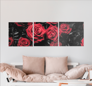 Canvas bloemen Zwart en wit met rode rozen - TenStickers