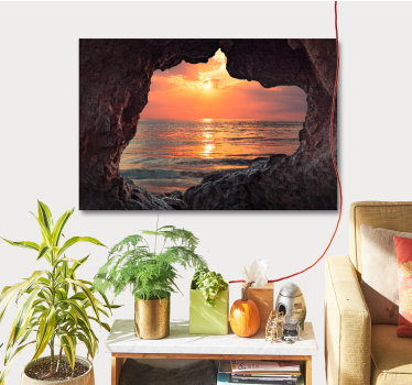 Canvas landschap zonsondergang door de rots - TenStickers