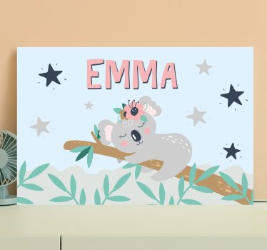 Canvas schilderij baby's Schattige koala voor meisje met naam - TenStickers