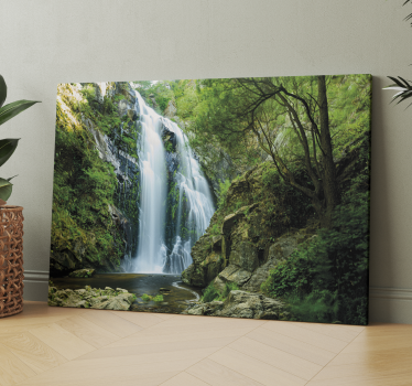 Canvas schilderij bomen en waterval in het bos - TenStickers