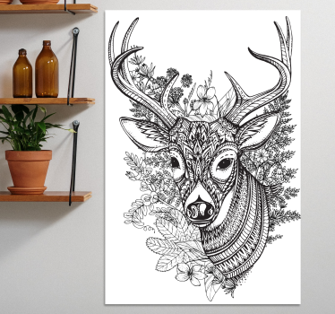 Canvas schilderij herten Herten hoorns met bloemen - TenStickers
