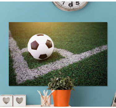 Canvas schilderij jongeren Mooi voetbal op gras - TenStickers