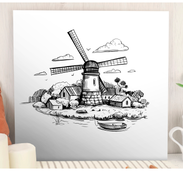 Canvas schilderij kinderen Zwart-wit dorpstekening - TenStickers