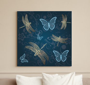 Canvas schilderij libellen Vlinders in blauw met - TenStickers