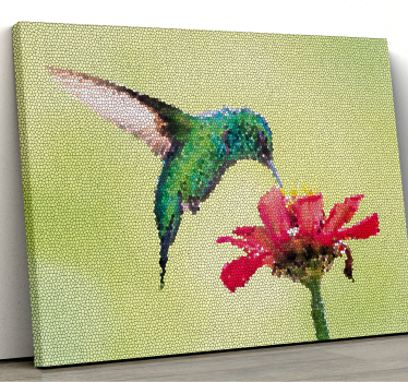 Canvas schilderij Mozaïek kolibrie op bloem  - TenStickers