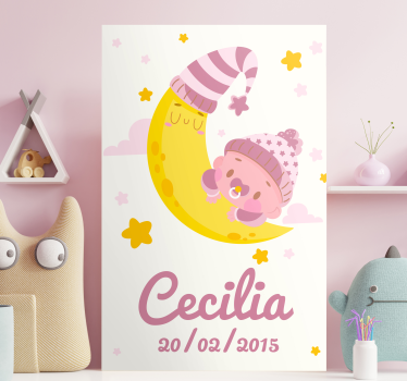 Canvas schilderij baby's gelukkige maan omhelzing - TenStickers
