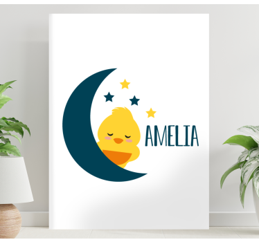Canvas schilderij baby's slaperig kuikentje maan - TenStickers