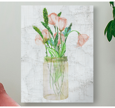 Canvas schilderij bloemen en planten roze bloemenpot - TenStickers