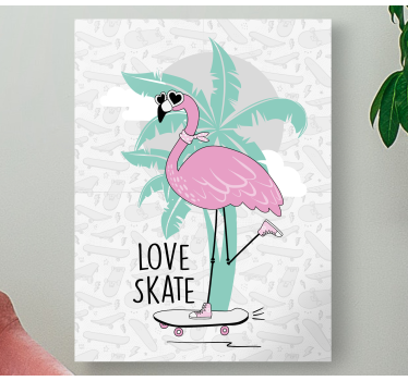 Canvas schilderij dieren flamingo op skateboard - TenStickers