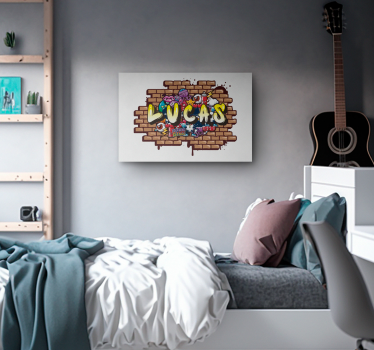 Canvas schilderij graffiti naam bakstenen muur - TenStickers