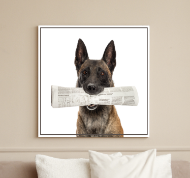 Canvas schilderij hond met krant in de bek - TenStickers