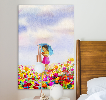 Canvas schilderij kinderen meisje met paraplu - TenStickers