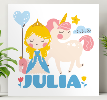 Canvas schilderij kinderen prinses met eenhoorn - TenStickers