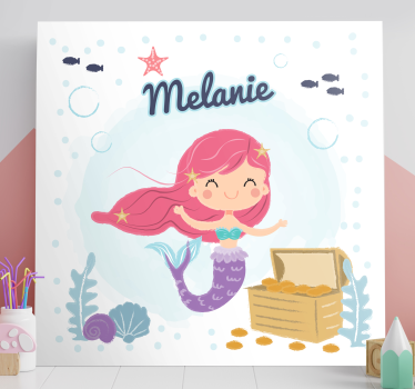 Canvas schilderij kinderen zeemeermin schatkist - TenStickers