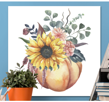Canvas schilderij stilleven en fruit Dode zonnebloem en pompoen - TenStickers