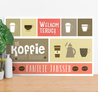 Welkom terug canvas familienaam en koffie - TenStickers
