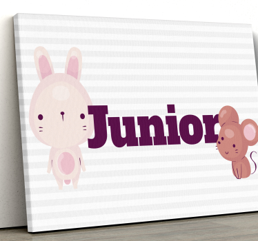 Konijntje en muisje met naam Canvas schilderij baby's - TenStickers