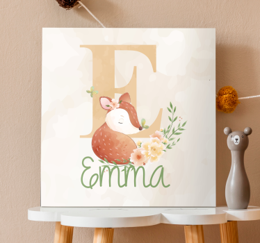 Babyvos met initiaal en naam Canvas schilderij baby's - TenStickers