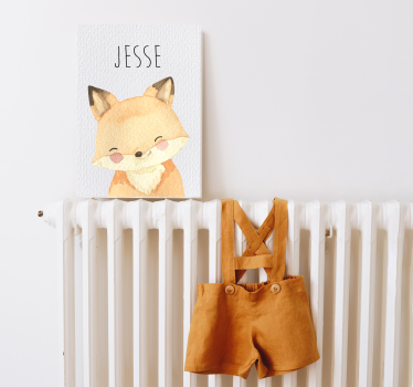 Lachende babyvos met naam Canvas schilderij kinderkamer - TenStickers