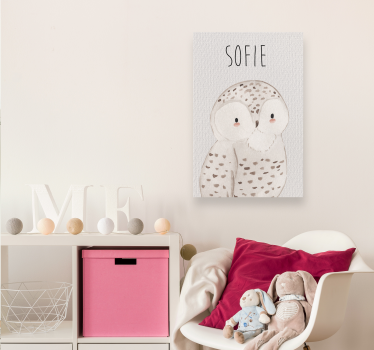 Uilenportret met naam Canvas schilderij kinderkamer - TenStickers