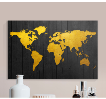 Wereldkaart canvas schilderij Donker goud - TenStickers