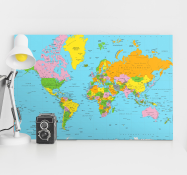 Wereldkaart canvas schilderij Gekleurd - TenStickers