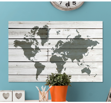 Wereldkaart canvas schilderij Houten grijs - TenStickers