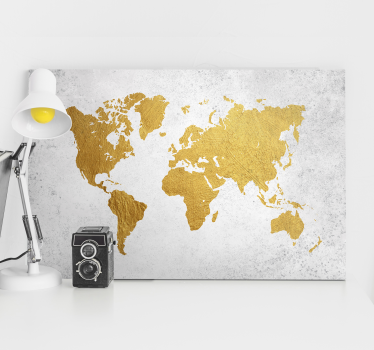 Wereldkaart canvas schilderij goud - TenStickers
