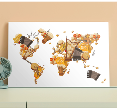 Wereldkaart canvas schilderij Muziekinstrument - TenStickers