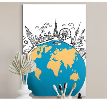 Wereldkaart canvas schilderij Oriëntatiepunt pictogrammen - TenStickers